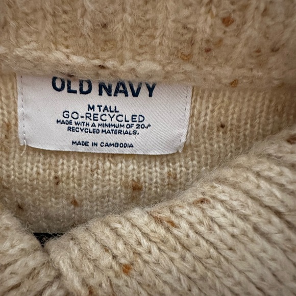 OLD NAVY MT Exaggerated button collar tan speckled woman cozy wool blend sweater - Picture 5 of 13